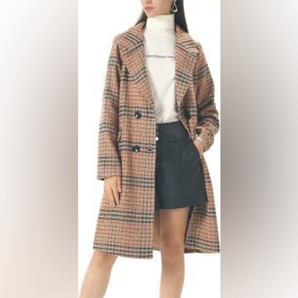 Chartou Jackets & Blazers - CHARTOU Women's Size XXL Lapel Collar Plaid Double Breasted Long Trench Coat